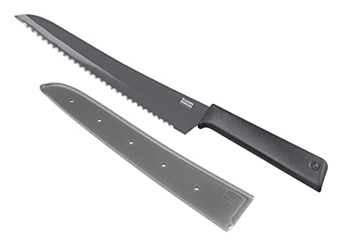 KUHN RIKON COLORI+ Brotmesser gezackte Klinge mit Klingenschutz, antihaftbeschichtet, Edelstahl, 32.5 cm, grau, Stainless Steel von KUHN RIKON