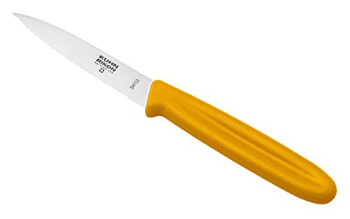 KUHN RIKON Swiss Knife Rüstmesser Wellenschliff, Edelstahl, Gemüsemesser, Messer mit Klingenschutz, Stainless Steel, Gelb von KUHN RIKON