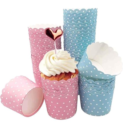 Cupcake Wrapper, 100 Stück Cupcake Liner Fall Wrapper Muffinförmchen Papier Cupcake Backbecher Papierkuchen für Backtage Geburtstage Hochzeiten und Partys Rosa blau von KUIZHEN