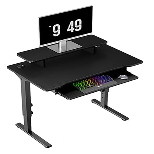 Gaming-Tisch, höhenverstellbarer Gaming-Schreibtisch, L-förmiger Computertisch mit Monitorständer und Tastaturablage, manuelle Höhenverstellung, Büroarbeitsplatz (Farbe: Schwarz, Größe: 120 cm) von KUviez