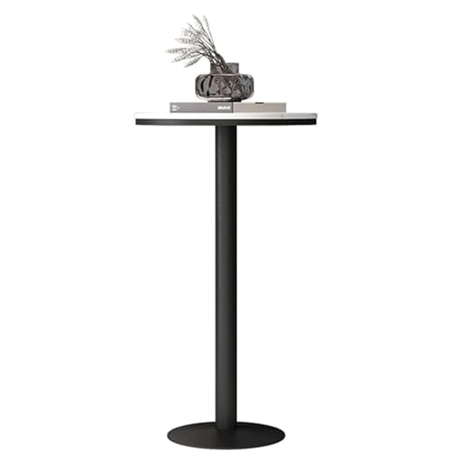 KUviez Bistrotisch, Couchtisch, runde Cocktail-Bartische mit schwarzen Metallbeinen und stabilem Sockel, 55 cm hoher Pub-Tisch mit Marmorplatte für Familienempfangsräume, Bar, Pub, moderner Freizei von KUviez