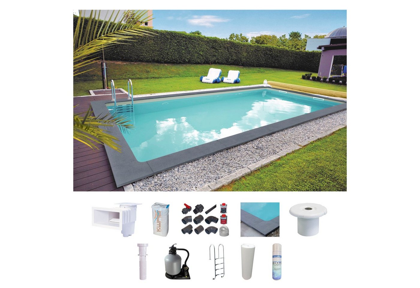 KWAD Rechteckpool Randstein (Set), RE-Becken BMD 600x300, 800x400 oder 700x350 cm, Höhe 150 cm von KWAD