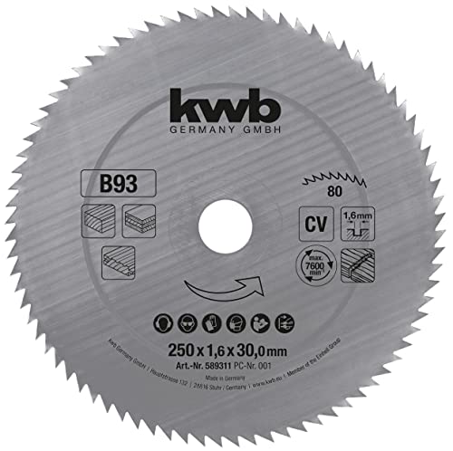 kwb Kreissägeblatt 250 x 30 mm - Feiner präziser Schnitt - Für Holzpaneele, Profilholz und Weichholz - Made in Germany von kwb