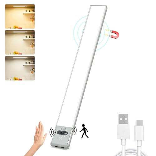 KYOTECH 41CM LED Unterbauleuchte Küche 70LEDs Schrankbeleuchtung Dimmbar 3 Farben Schrankleuchte mit 1500 mAh USB Aufladbar LED Sensor Licht für Schrank, Treppe, Theke von KYOTECH