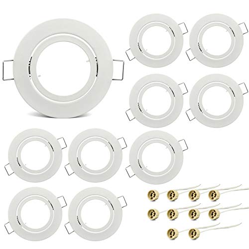 KYOTECH Weiss Einbaurahmen einbaustrahler 10er Set Gu10 Rahmen Schwenkbar led spot einbaurahmen Rund Weiß Einbauleuchten rahmen für Halogen Leuchtmittel LED Modul GU10 MR16 inkl. GU10 Fassung von KYOTECH