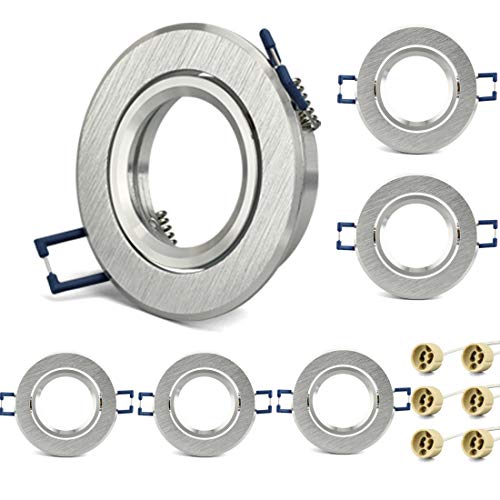 KYOTECH Einbauleuchten rahmen GU10 6er Set Gebürstetes Aluminium Schwenkbar 45 ° Einbauspots Einbauleuchten für Halogen Leuchtmittel LED-Modul MR16, inkl. GU10 Fassung für 230V von KYOTECH