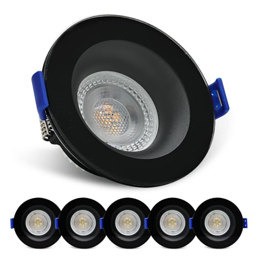 KYOTECH LED Spot Einbaustrahler 230V 5W IP65 Deckenstrahler Deckenspots Ultra flach 4000K Warmweiß Einbauspots Einbauleuchten Ø68 mm 500lm für Badzimmer Wohnzimmer Rund Schwarz, 6er von KYOTECH