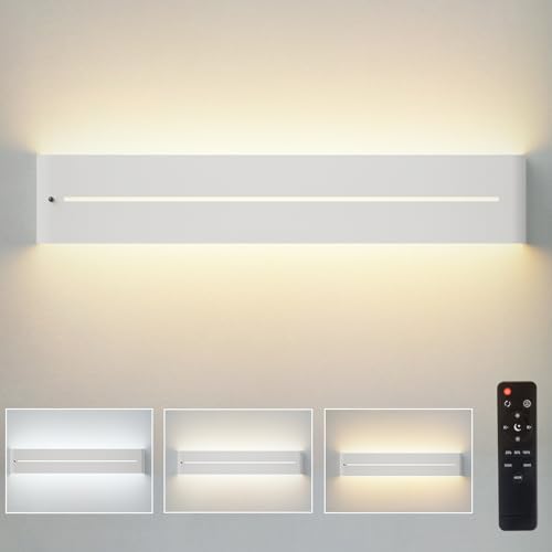 KYOTECH LED Wandleuchte Innen mit Fernbedienung 24W Modern Dimmbar Aluminium Wandlampe 3 Farbtemperatur Weiß Up and Down Leuchten 50CM Flurlampe Wand Wasserdicht Wandlicht Für Treppenhaus,Schlafzimmer von KYOTECH