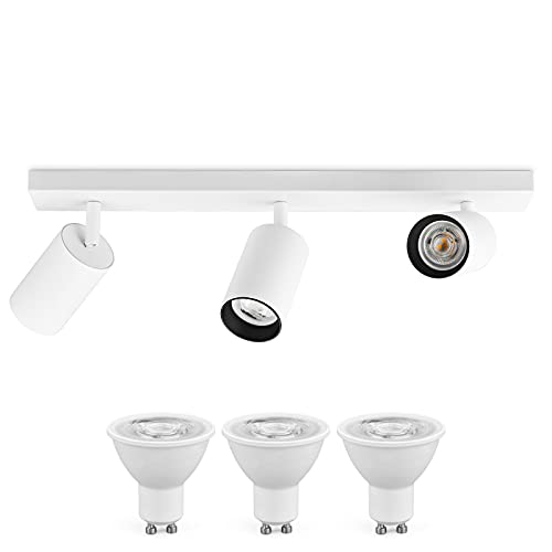 KYOTECH Deckenstrahler LED Weiß Deckenleuchte 3 Flammig 350°Schwenkbar GU10 Deckenlampe mit 5W 400LM GU10 Spots, Modern Deckenspot Flurlampe für Küche Wohnzimmer Schlafzimmer von KYOTECH