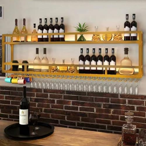 Weinregale mit LED-Licht An der Wand montiertes Regal für Spirituosenflaschen Schwimmendes Weinregal aus Metall Moderner Weinbar-Regalschrank für Küche, Wohnzimmer, Zuhause, Bar, Café ( Color : Gold , von KYZTMHC