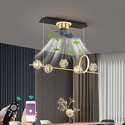 KZT Deckenventilator Mit Beleuchtung LED Leise Deckenleuchte mit Ventilator Fernbedienung und APP Dimmbar Esszimmer Lampe Fan Pendelleuchte für Wohnzimmer Büro Schlafzimmer Lüfter Kronleuchter, 100cm von KZT