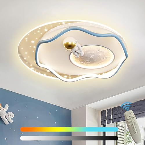 LED Deckenleuchte Dimmbar Kinder Deckenlampe mit Fernbedienung 55W Kreative Kinderzimmer Lampe Astronaut Nachtlicht Rund Pendelleuchte für Junge Mädchen Schlafzimmer Kindergarten Babyzimmer Deckelicht von KZT