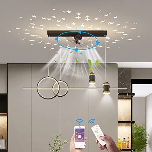 LED Deckenventilator Mit Lampe und Fernbedienung Leise Ventilator Deckenleuchte mit Spotlight Pendelleuchte Modern Dimmbar Fan Kronleuchter für Esszimmer Wohnzimmer Küche Büro Lüfter Licht, 100cm von KZT