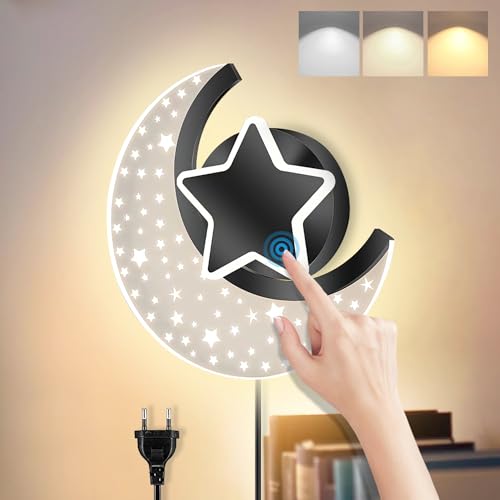 LED Wandleuchte Innen Dimmbare Wandlampe mit Touch Schalter Modern Schlafzimmer Nachtlicht Mond Nachttischlampe mit Stecker Acryl Wandbeleuchtung für Kinderzimmer Babyzimmer Wohnzimmer Treppenhaus von KZT