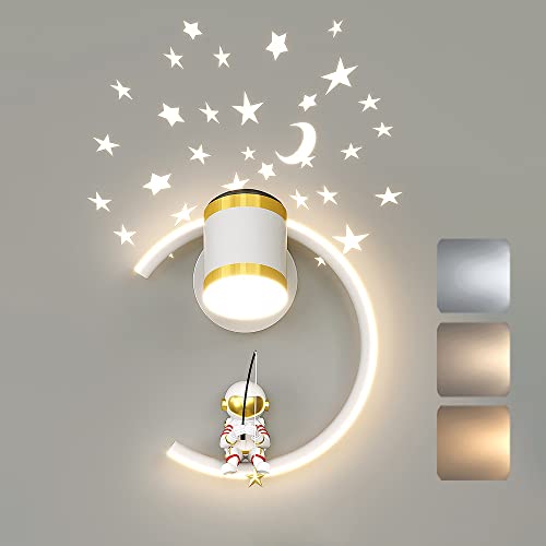 LED Wandleuchte mit Spotlight Dimmbar Schlafzimmer Wandlampe Modern Kinderzimmer Nachttischlampe ternenhimme Astronaut Junge Mädchen Raumlampe 12W Kinder Nachtlicht Innen Wohnzimmer Wandbeleuchtung von KZT