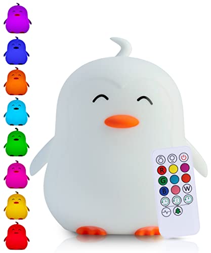 Kadoing Pinguin-Nachtlicht (extra Groß) – TAP-ON & Fernbedienung – Wiederaufladbar – Baby – Babyparty – Babyzimmer – Kinder – Kindergeburtstag – Kinderzimmer – Kinderspielzeug – LED Nachttischlampe von Kadoing