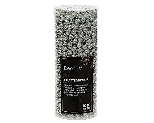 Perlenkette Kunststoff 8mm x 10 Meter Weihnachtsbaum Deko Christbaumschmuck Marmorgrau marmor grau - Silbergrau - Silber von Kaemingk