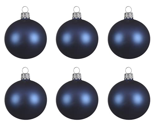 Weihnachtskugeln Glas mundgeblasen 6cm x 6er Box Christbaumkugeln dunkelblau navy blau matt von Kaemingk