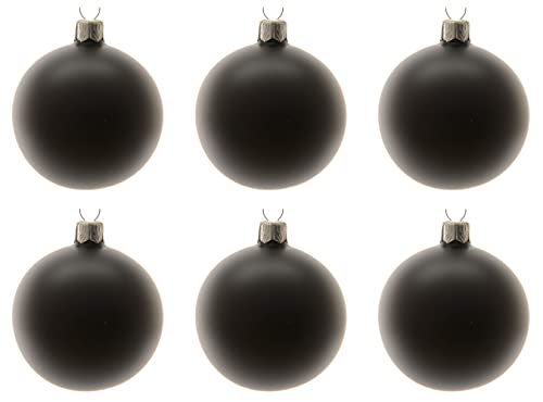 Weihnachtskugeln Glas mundgeblasen 8cm x 6er Box Christbaumkugeln schwarz matt von Kaemingk