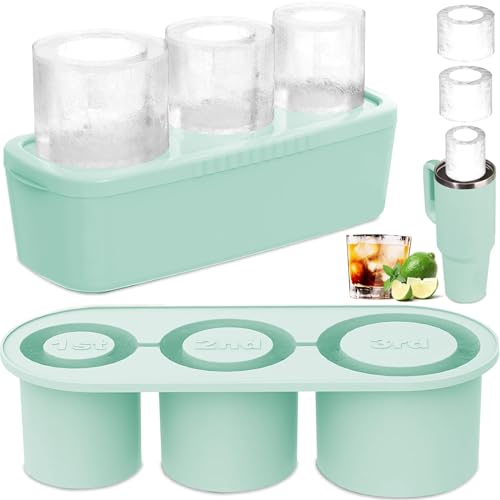 Eiswürfelform, Stanley Cup Zubehör Ice Cube Tray, 3 Fach Hohlzylindrisch Eiswürfelform mit Deckel, Silikon Eiswürfelbehälter für Stanley Cup 30-40oz, Eiswürfelformen für Bier Cocktails (Grün) von Kaezuy