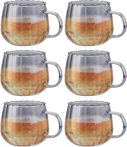 Kaffeetassen Gläser Set 6er Kürbis Tasse mit Henkel 400ml Wassergläser Spülmaschinenfest Teetassen Herbst Kürbis Glasbecher für Milch Latte Espresso Cappuccino Heißgetränk (Rauchgrau) von Kaezuy