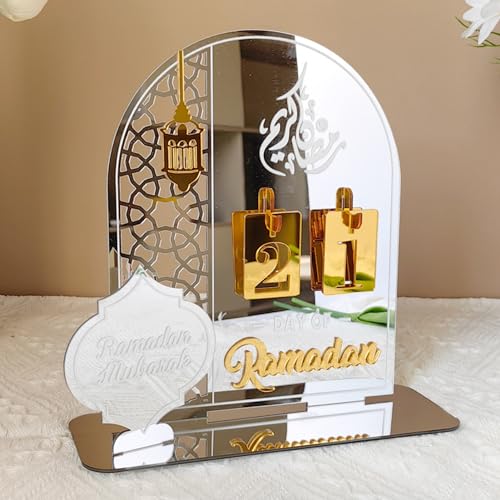 Ramadan Kalender, Ramadan Deko, Eid Mubarak Kalender Aus Acryl, DIY Ramadan Dekoration 30 Tage Countdown Adventskalender für Ramadan Mubarak Deko Ramadan Geschenke für Kinder (Silber) von Kaezuy