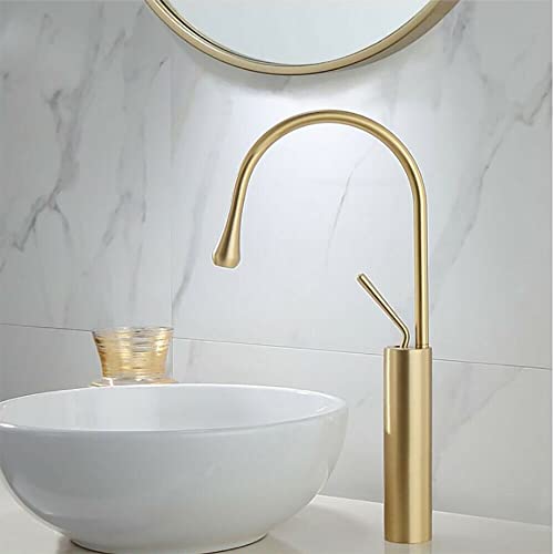 Gold Waschtischarmatur Hoch Wasserhahn 360° Drehbar Messing- Mischbatterie Modern Einhebel Badezimmer Waschtisch Armatur für Spüle von Kaibrite