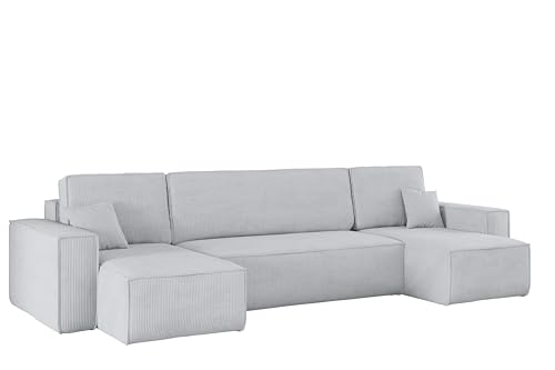 Kaiser Möbel Ecksofa Best U-Form mit schlaffunktion und bettkasten - Modern Design Couch, Sofagarnitur, Couchgarnitur, Polsterecke, freistehend, Dicker Cord, Grau von Kaiser Möbel