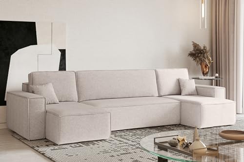 Kaiser Möbel Ecksofa Best U-Form mit schlaffunktion und bettkasten Sofa U-Form Couch U-Form Sofa U-Form Stoff Neve Beige von Kaiser Möbel