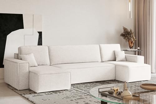 Kaiser Möbel Ecksofa Best U-Form mit schlaffunktion und bettkasten Sofa U-Form Couch U-Form Sofa U-Form Stoff Neve Ecru von Kaiser Möbel