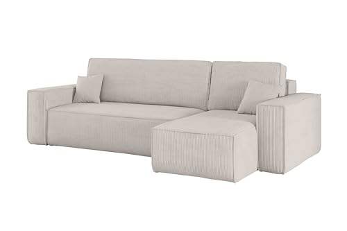 Kaiser Möbel Ecksofa Best mit schlaffunktion und bettkasten - Modern Design Couch, Sofagarnitur, Couchgarnitur, Polsterecke, freistehend, Dicker Cord, Beige Rechts von Kaiser Möbel