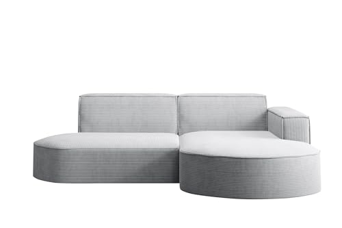 Kaiser Möbel Ecksofa Modena Studio Parma - Modern Design Couch, Sofagarnitur, Couchgarnitur, Polsterecke, freistehend, Stoff Dicker Cord Poso Hellgrau Rechts von Kaiser Möbel