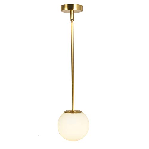 Kaj Hejmo Moderne 1-Licht Decken Hängeleuchte mit Glas Globe Shade, Minimalistische Gold Pendelleuchten für Küche Schlafzimmer Zuhause oder Shop (15cm Weißer Globus-Stange) von Kaj Hejmo