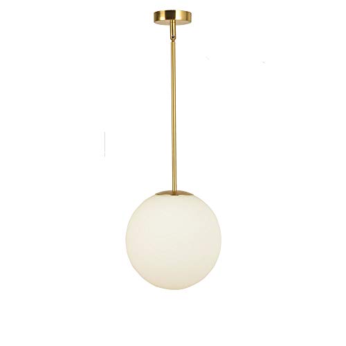 Kaj Hejmo Moderne 1-Licht Decken Hängeleuchte mit Glas Globe Shade, Minimalistische Gold Pendelleuchten für Küche Schlafzimmer Zuhause oder Shop (20cm Weißer Globus-Stange) von Kaj Hejmo