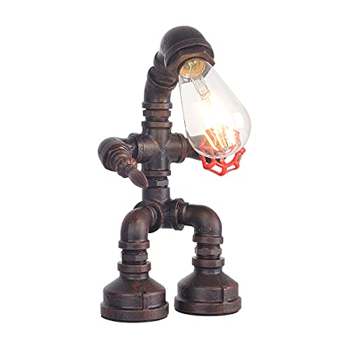 Kaj Hejmo Wasserpfeifen-Tischlampe, Roboter-Stil, Retro, industriell, Steampunk, rustikale Tischleuchte, Nachttisch, Baror oder Geschäft (Rost-Stil A) von Kaj Hejmo