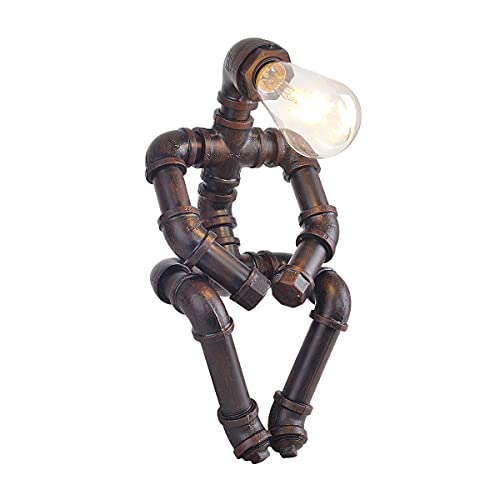 Kaj Hejmo Water Pipe Robot Style Tischlampe- Vintage Industrial Tischlampe-Steampunk Lampe Eisen Retro Nachttischlampe für Vintage Möbel Dekorationen (Rust-Style B) von Kaj Hejmo