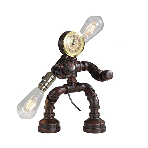Kaj Hejmo Water Pipe Robot Style Tischlampe- Vintage Industrial Tischlampe-Steampunk Lampe Eisen Retro Nachttischlampe für Vintage Möbel Dekorationen (Rust-Style F) von Kaj Hejmo
