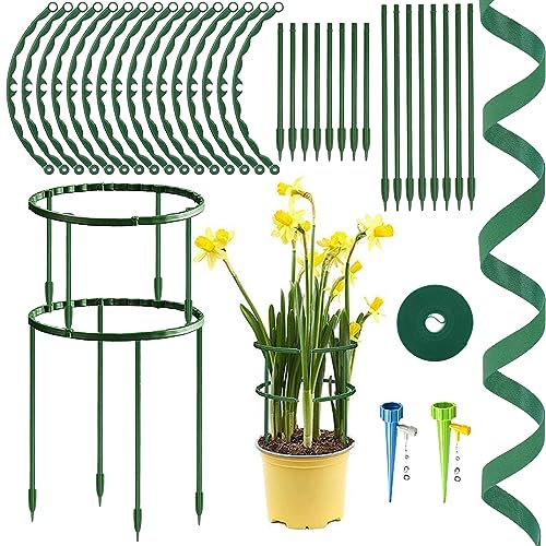 19 Stück Pflanzenstütze für den Garten, Kunststoff Pflanzenstütze, Halbrunde Garten Pflanzenhalter Blumenstütze, 2 Automatisch Bewässerung, mit 1 Metern Ties, Geeignet für Pflanzen Blumen Gemüse von Kakveiai