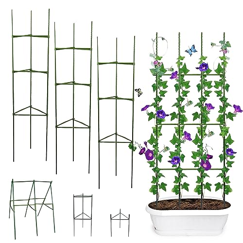 Gartenpflanze Unterstützung, Tomatenkäfig Stützstangen, Pflanzenhalter, Rankhilfe Pflanzenhalter, Kunststoff beschichtete Pflanzen Sticks mit Verbindungsstange für Gemüse,Blumen,Gemüse(DREI Sätze) von Kakveiai