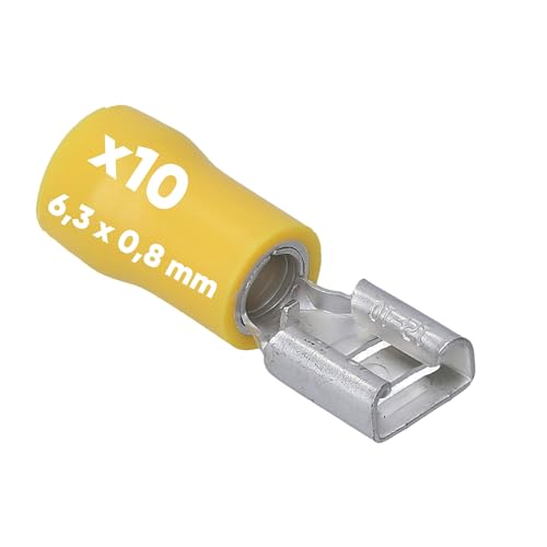 10 Stück Kalitec FHG638 Flachsteckhülsen gelb 6,3x0,8 Kabelverbinder I 4-6mm² Steckverbinder I teilisoliert I Messing I PVC Kragen I für Kfz & Industrie von Kalitec