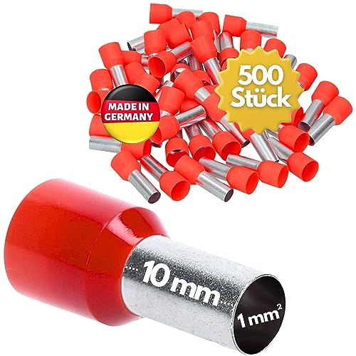 500 Stück Kalitec AE110RT Aderendhülsen isoliert 1,0mm² 10mm lang rot I Made in Germany I Industriequalität von Kalitec