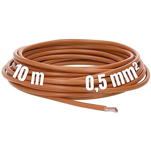 Kalitec 10 Meter H05V-K 0,5 mm² braun I Kabel 0,5mm2 als Verdrahtungsleitung I flexible Aderleitung PVC-Einzelader I Litze I Schaltdraht von Kalitec