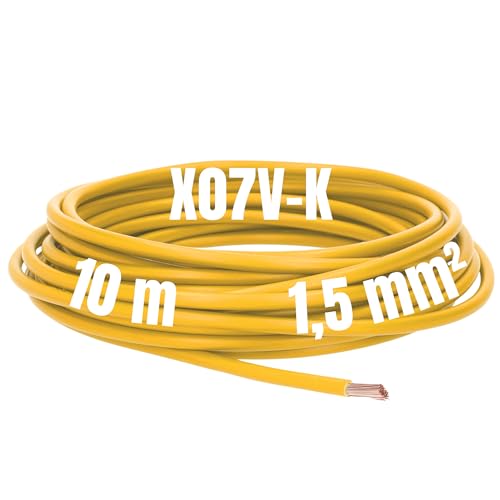 Kalitec 10 Meter X07V-K 1,5 mm² gelb Verdrahtungsleitung I Aderleitung flexibel I PVC Einzelader I Litze 1,5mm2 I Verdrahtung feindrätig I Einzelleitung I Kabel eindrähtig I Schaltdraht von Kalitec