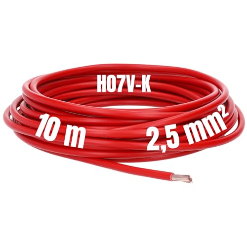 Kalitec 10 Meter H07V-K 2,5 mm² rot Verdrahtungsleitung I Aderleitung flexibel I PVC Einzelader I Litze 2,5mm2 I Verdrahtung feindrätig I Einzelleitung I Kabel eindrähtig I Schaltdraht von Kalitec