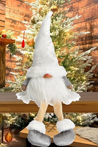 KAMACA Deko Plüsch Wichtel Weihnachtswichtel Kantenhocker aus Stoff ausgefallene Weihnachtsdeko oder zum Verschenken in Winter Weihnachten (Kantenhocker Weiss 11x40x8) von KAMACA