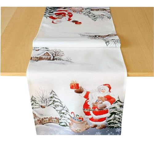 KAMACA Tischläufer 40x85 cm mit hochwertigem Druck-Motiv Küche Esstisch Eyecatcher Herbst Winter Weihnachten (Weihnachtsmann 40x85) von KAMACA