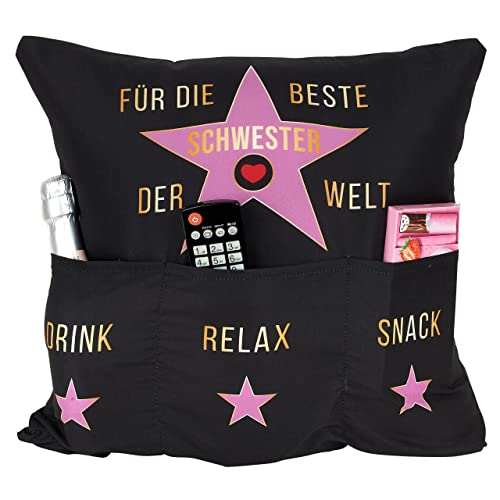 KAMACA Originelles Dekokissen Kissen mit 3 Taschen zum selber Befüllen Größe 43x43 cm tolles Geschenk (Beste Schwester) von KAMACA