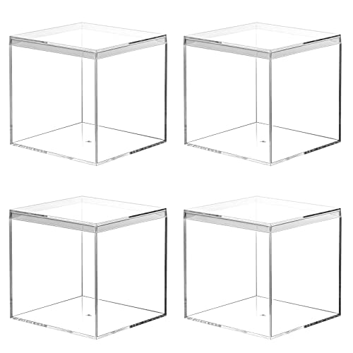 Kamehame Acrylbox mit Deckel 4 Stück 10 x 10 x 10 cm Kleine Transparente Quadratische Acrylbox Schaukasten Durchsichtige Aufbewahrungsbox für Schmuck, Vitrine, Aufbewahrung und Süßigkeiten Verpackung von Kamehame