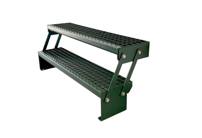 Kaminbau Mierzwa Außentreppe Premium Treppe Komplett Grün Freistehend, für Geschosshöhen bis 43.00 cm, Stufen Gitterroststufen nach DIN 24531, (Breite wählbar aus 600, 800, 1000, 1400 mm), Gartentreppe Terrassentreppe Stahltreppe Metalltreppe Wangentreppe von Kaminbau Mierzwa