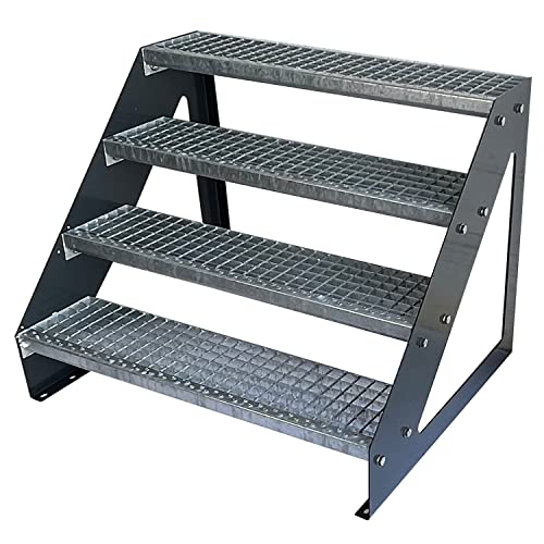 Kaminbau Mierzwa Premium Stahl Treppe Freistehend Verzinkt & Anthrazit Pulverbeschichtet 4 Stufen (Breite 80 cm) (Höhe 76 cm) Wetterfest Gitterroststufe Gartentreppe von Kaminbau Mierzwa